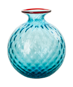 Venini Vaso Monofiore Balloton Acquamare Filo Rosso H24,5 cm