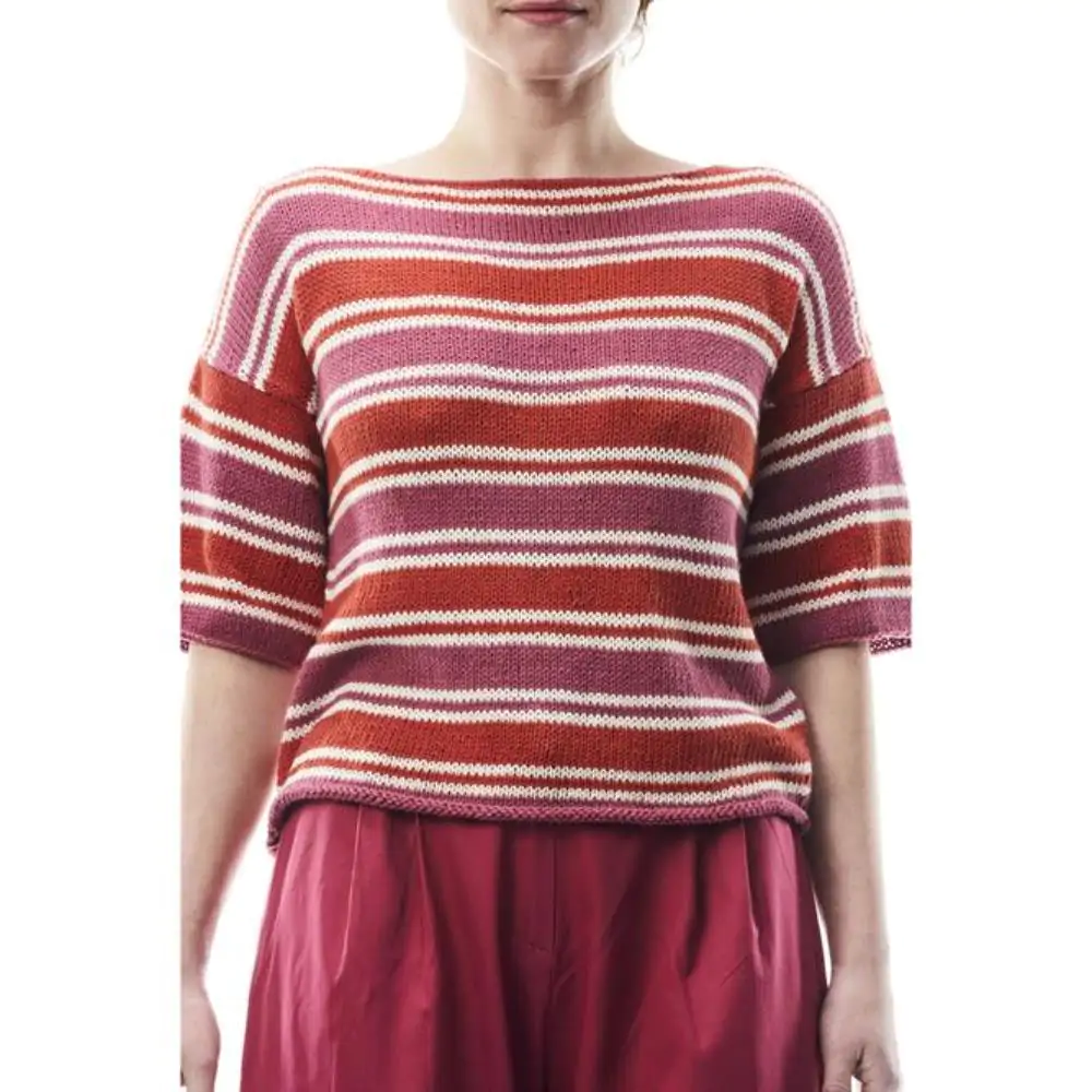 Maglia Linda, cotone, righe aran/mag S - immagine 4