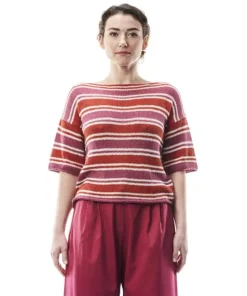 Maglia Linda, cotone, righe aran/mag L