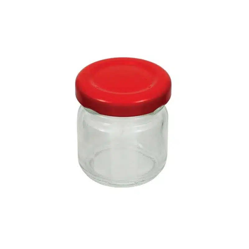 Vaso 50g, modello tondo, compreso capsula color rosso, conf. 30 pezzi