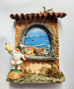 Magnete San Gregorio Armeno Golfo e palazzi di Napoli con Pulcinella tammorra