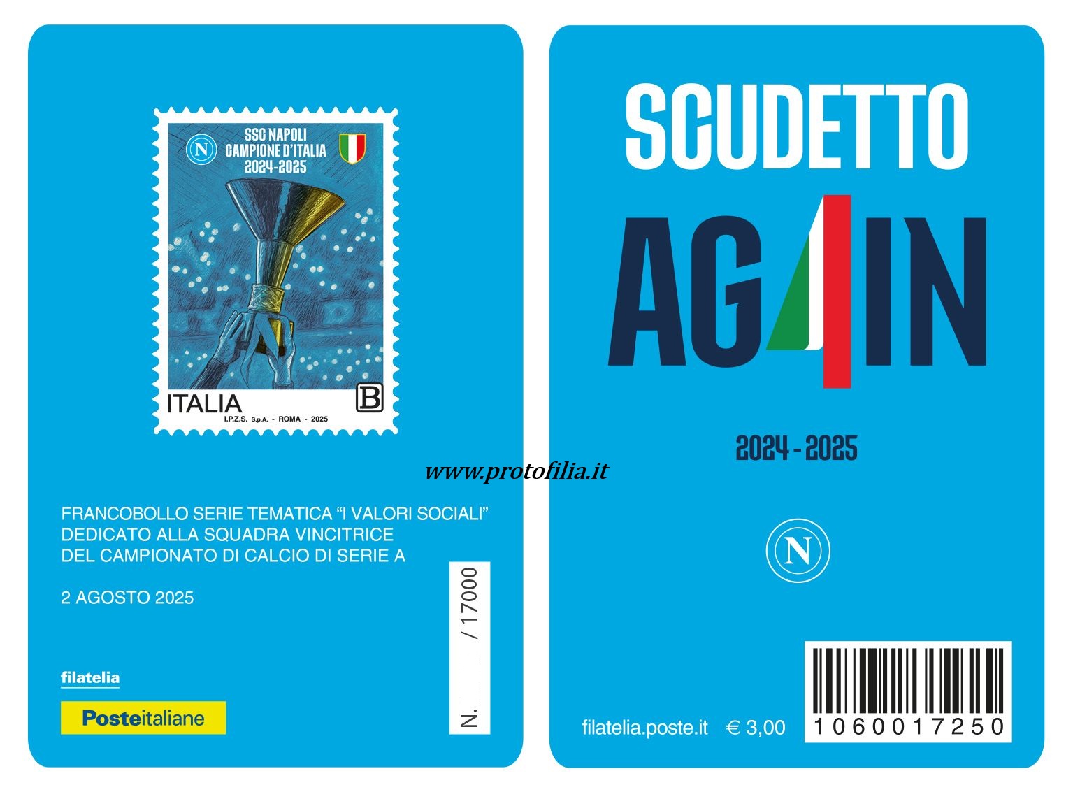 TESSERA FILATELICA ITALIA 2025 nuova ” napoli campione 2024/25  ” €10,00 - immagine 2