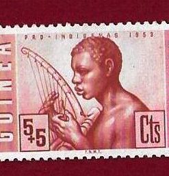 FRANCOBOLLO GUINEA SPAGNOLA  1953 YT 342  “musicisti ” MLH €0.40